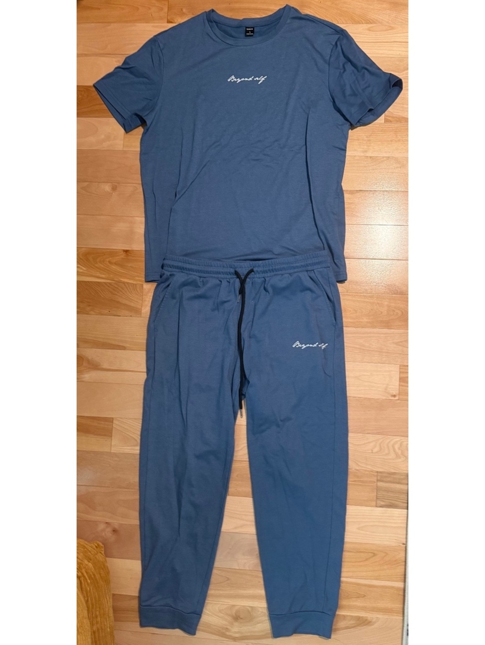 Men's Blue Cotton ‘Beyond Self’ Tracksuit Set L NWOT